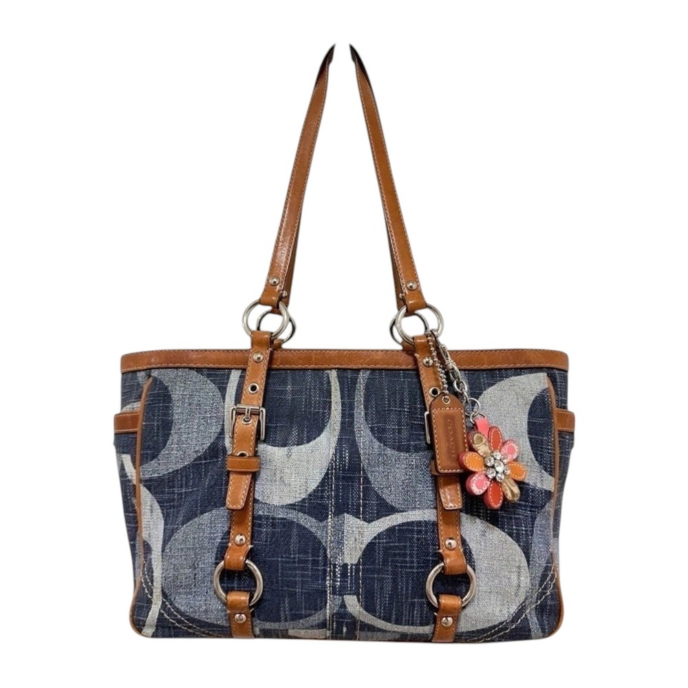 Coach Tonal Big C Signature‎ Denim East/West Gallery Tote Y2K F13810